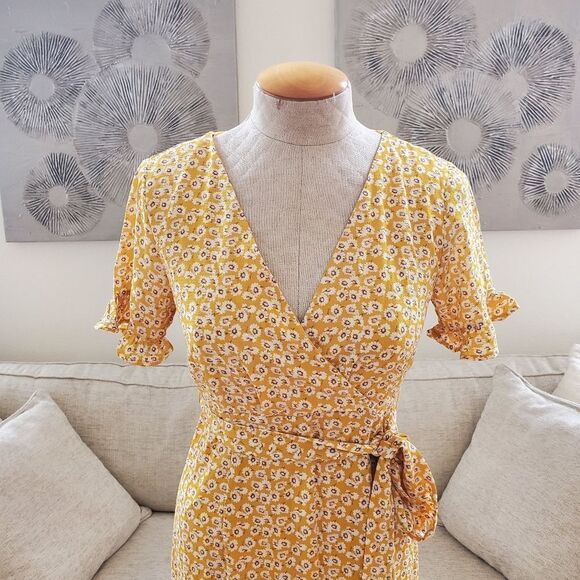 🌻 ONE CLOTHING 🌻 Floral Faux-wrap Maxi Dress - [Medium, Yellow] - Picture 5 of 12